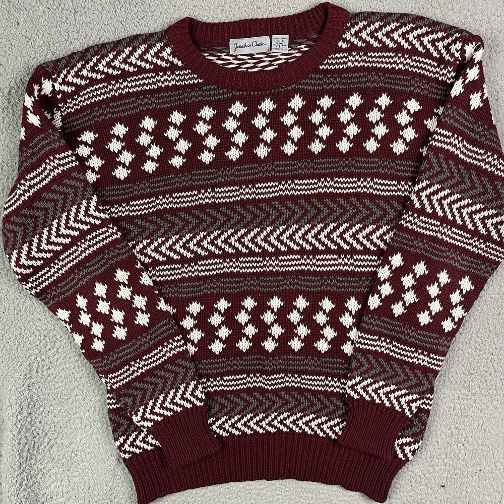 Vintage Jonathan Chase Sweater Red White Crewneck Acrylic Pullover‎ Cosby Sz L
